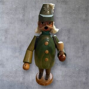 Vintage Incense Burner German Wood Figure Man Back Packer